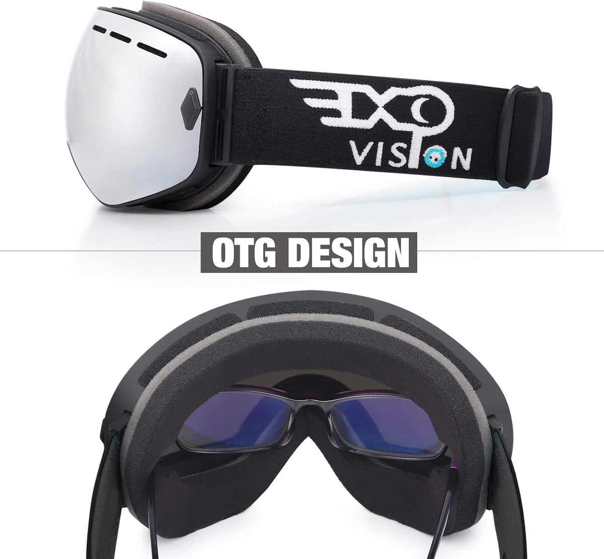 EXP VISION Detachable Lens Ski Goggles showcasing the full REVO coating reflection.