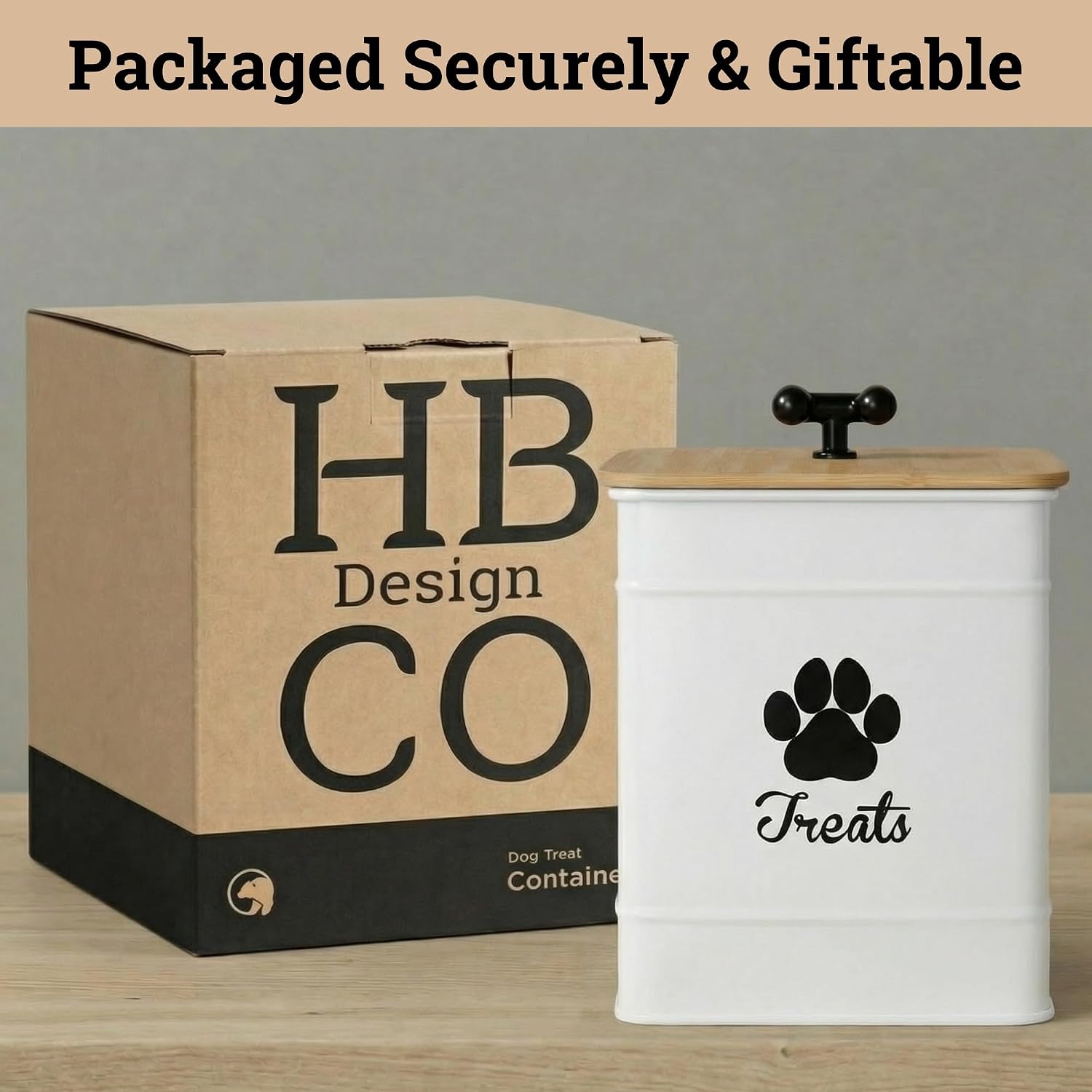 Dog Treat Container Airtight - 6 Inch Wide x 8 Inch Tall Iron Dog Treat Jar for Kitchen Counter with Airtight Bamboo Lid - 12 Cup Capacity Pet Treat Container - Doggie Cookie Jar - Big Treats Canister - Image 9