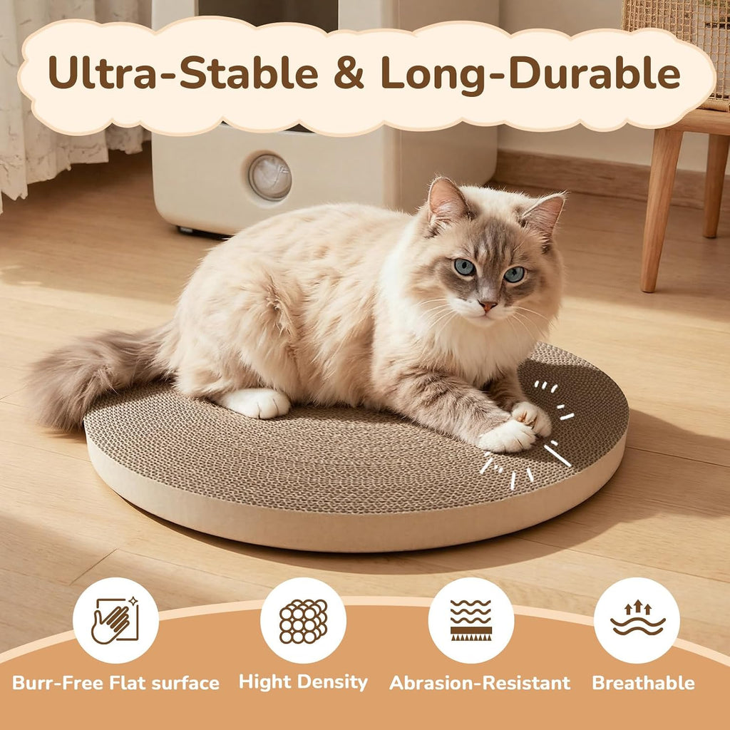 Top view of circular cardboard cat scratcher replacement pad