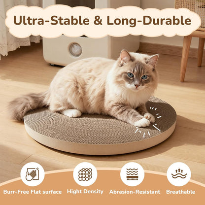 Top view of circular cardboard cat scratcher replacement pad