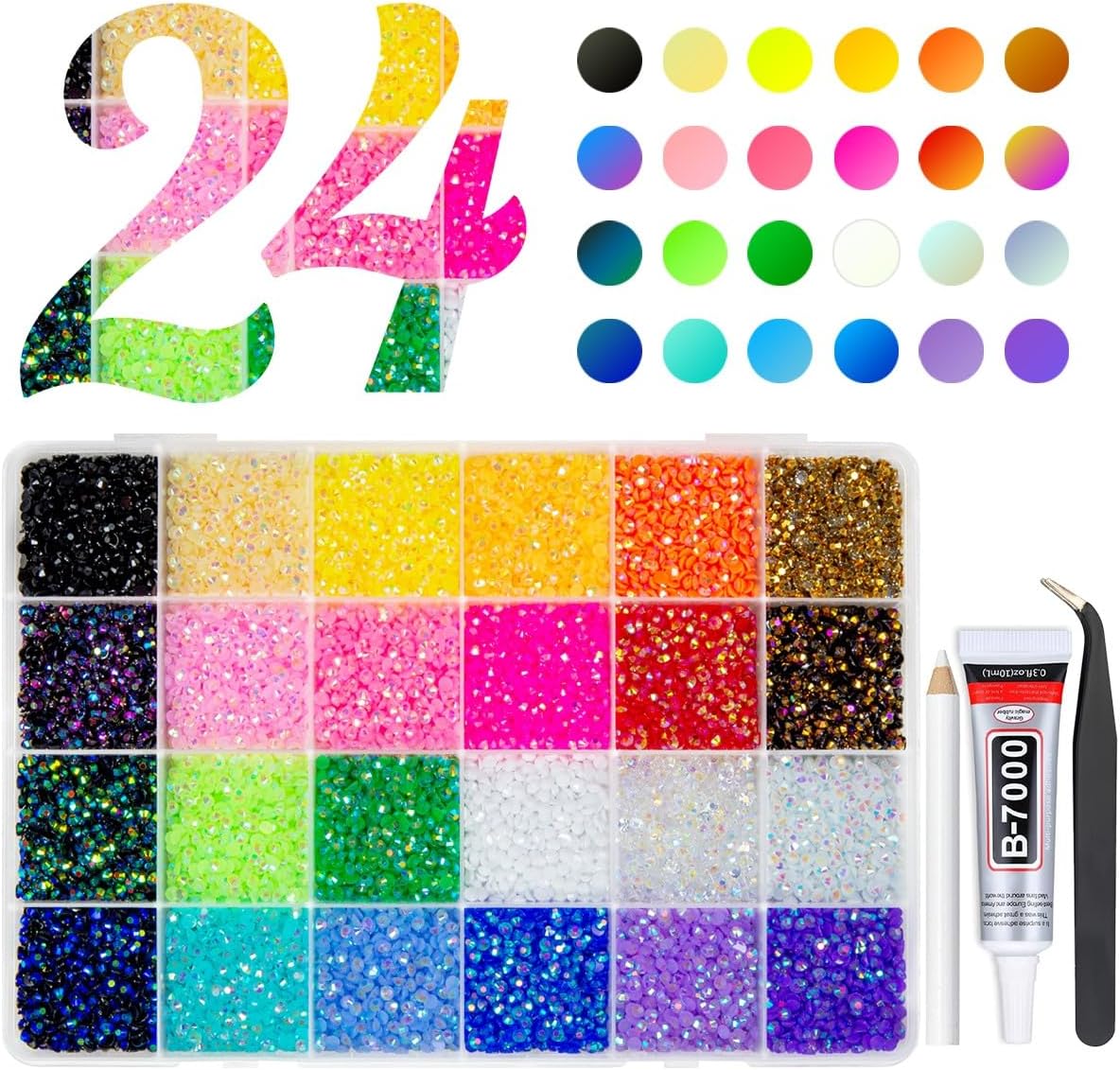 Qiipii 24 color 3mm jelly resin rhinestone kit with storage box