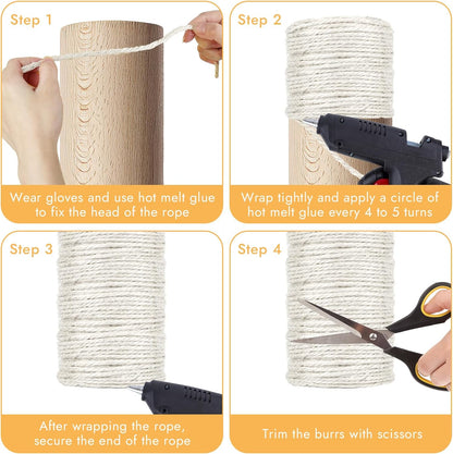 Steps for wrapping sisal rope around cat scratching post