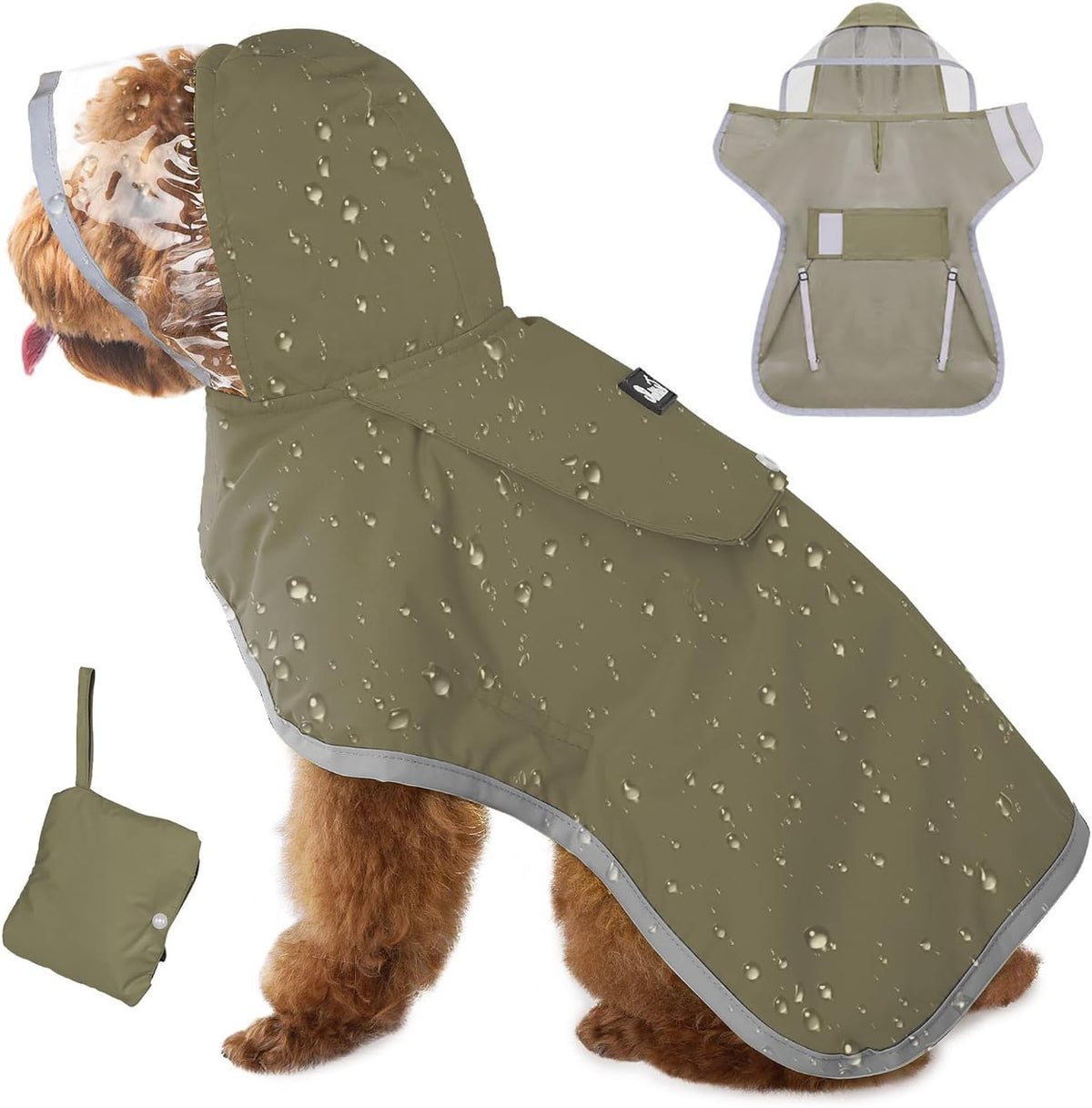 Lukovee Dog Raincoat front view green small lightweight pet jacket