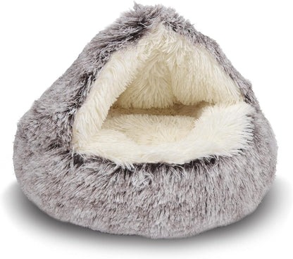 ShinHye Cat Bed Round Plush Fluffy Hooded Cat Bed Cave, Cozy for Indoor Cats or Small Dog beds, Soothing Pet Beds Doughnut Calm Anti-nxiety Dog Bed - Waterproof Bottom Washable (20x20inch, Grey) - Image 9
