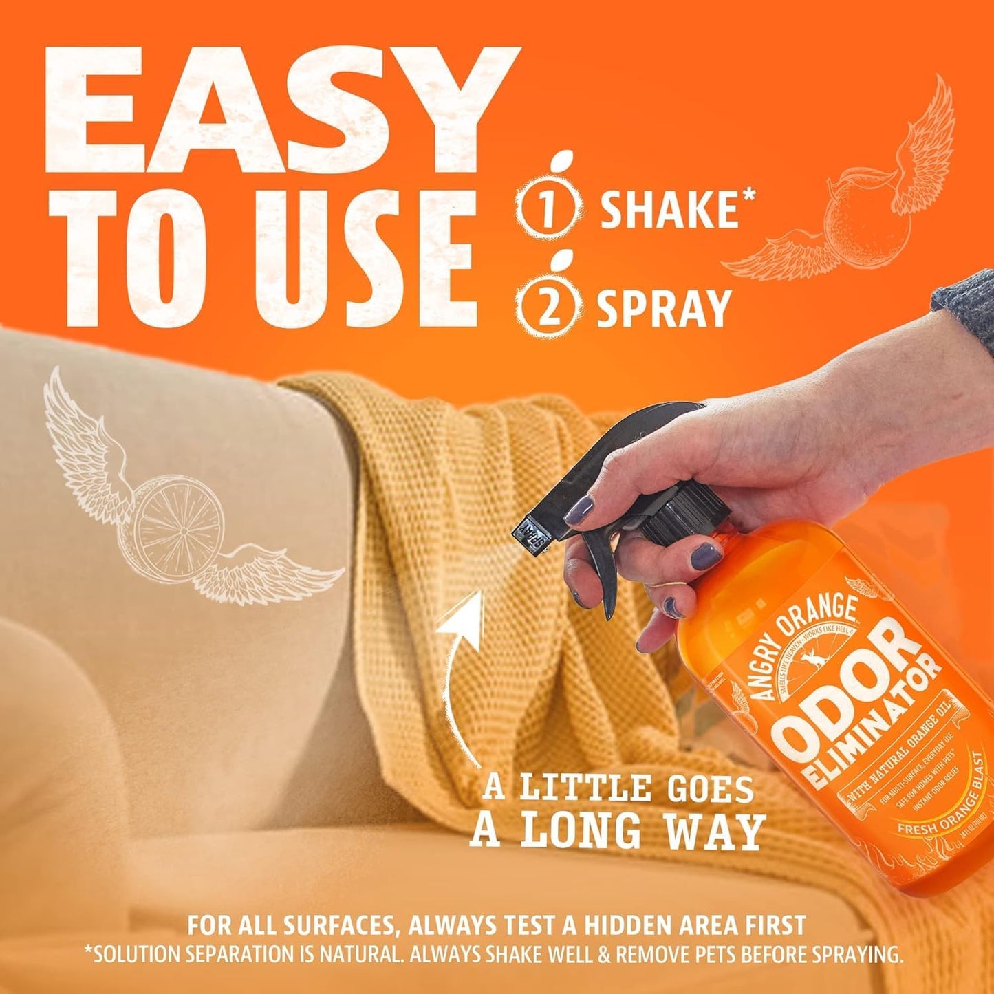 Angry Orange imported USA pet odor eliminator formula instructions side