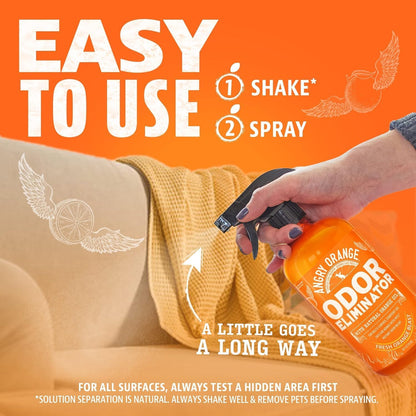 Angry Orange imported USA pet odor eliminator formula instructions side