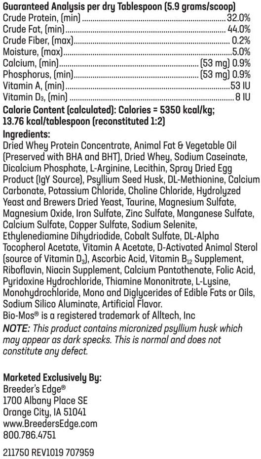 Nutritional feline milk powder container on a white surface close up