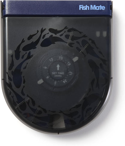 Fish Mate automatic vacation fish food dispenser showing the integrated air pump connection port.