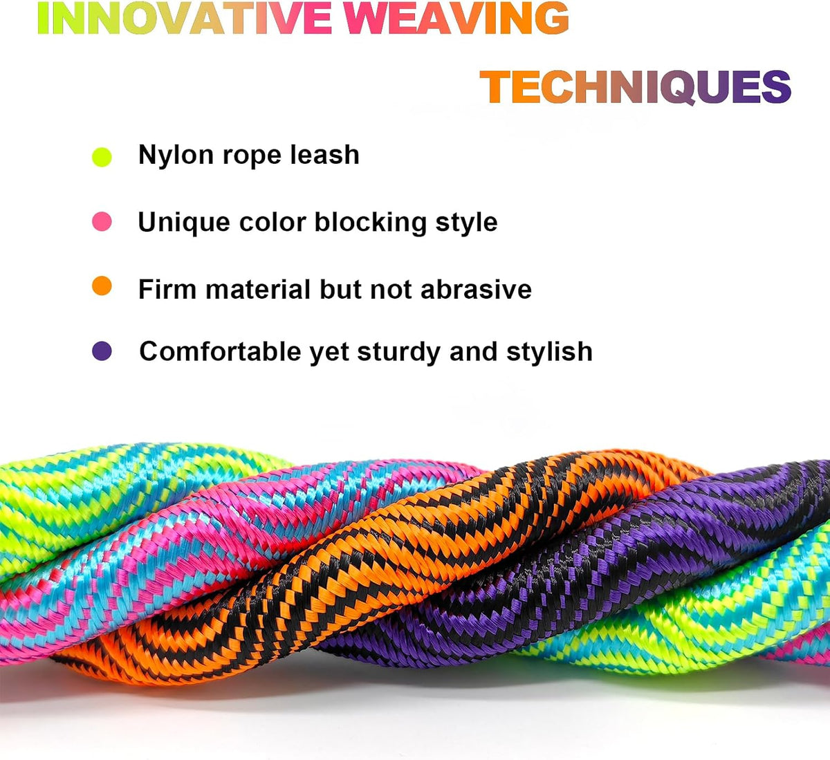 ZALER long check cord leash showing the reflective threads woven into the purple and black climbing rope