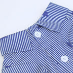 Blue tropical puppy beach shirt detail view