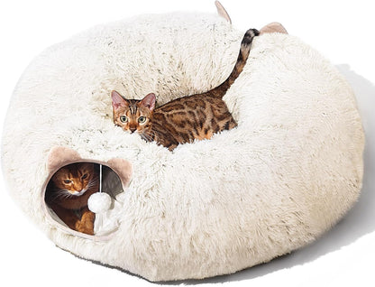Cat Tunnel with Cat Bed for Indoor Cats, Under Christmas Tree Soft Plush Peekaboo Cat Cave Donut Tunnel, Multifunctional Playground Toys Hideplace for Kittens, Rabbit, Ferret (Grey) - Image 9