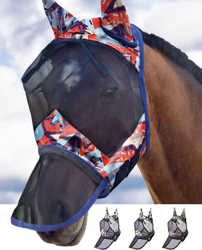 Harrison Howard LumiVista Horse Fly Mask Long Nose with Ears UV Protection for Horse Leopard Print M Cob - Image 10
