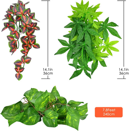 Artificial hanging plant with suction cup for bearded dragon tank