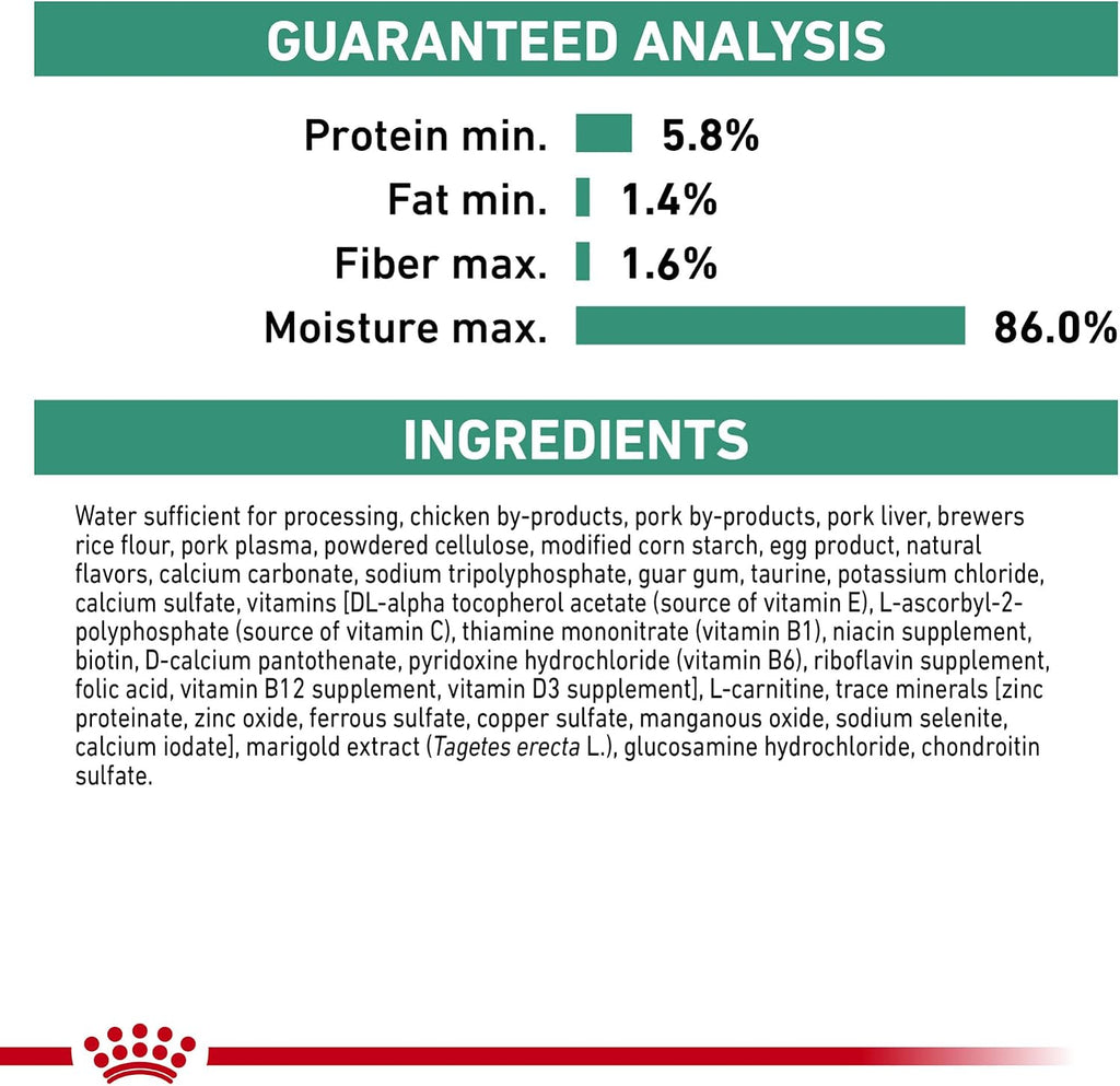 Royal Canin feline weight loss wet food nutritional profile