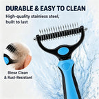 Stainless steel blades of the Bicotand undercoat rake trapping loose pet fur.