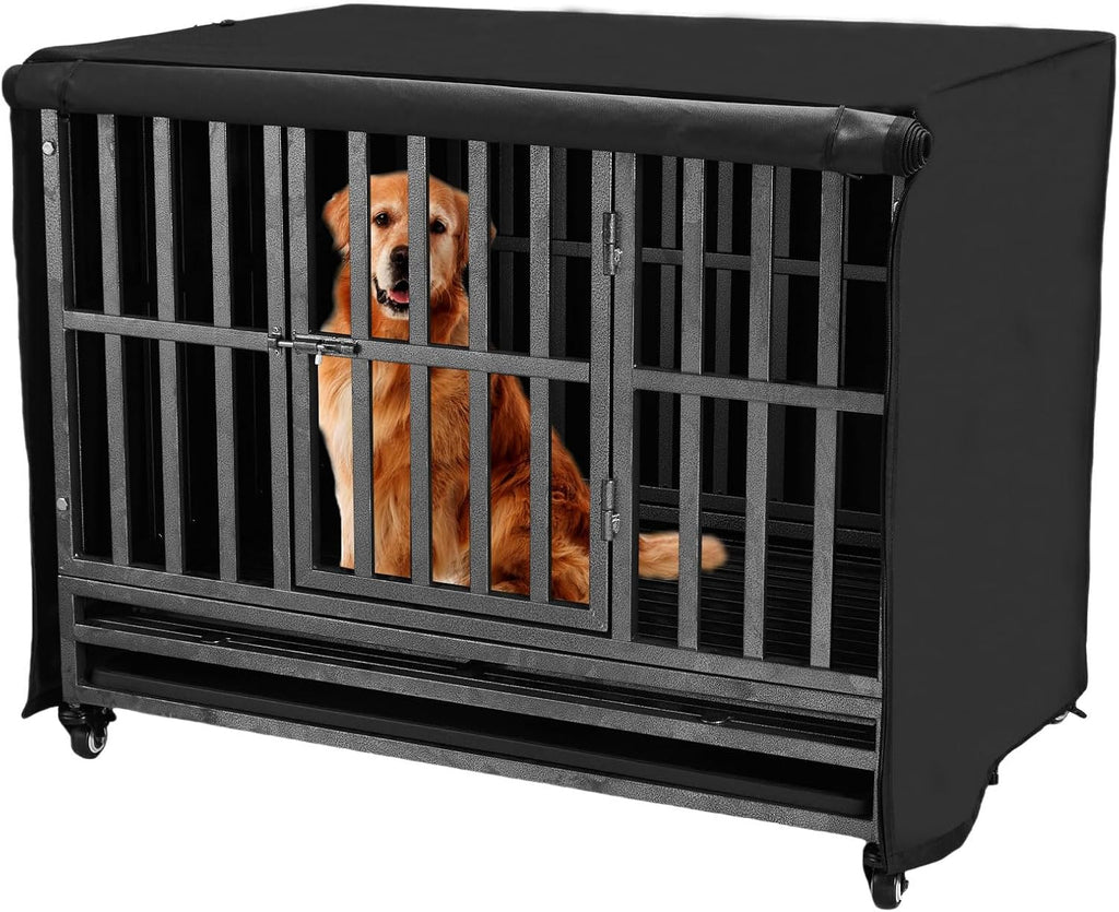 Flashine heavy duty dog crate cover 48 inch front view on wire cage