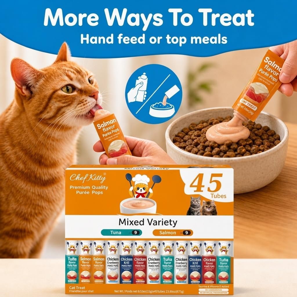 Variety pack of chicken and seafood cat treat tubes