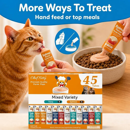 Variety pack of chicken and seafood cat treat tubes