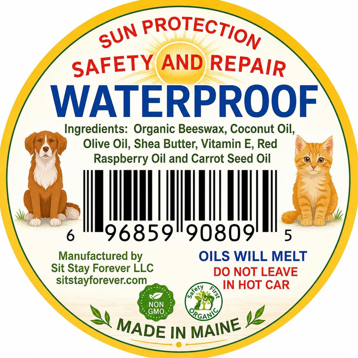 Sit. Stay. Forever. organic pet sunscreen cream ingredients display