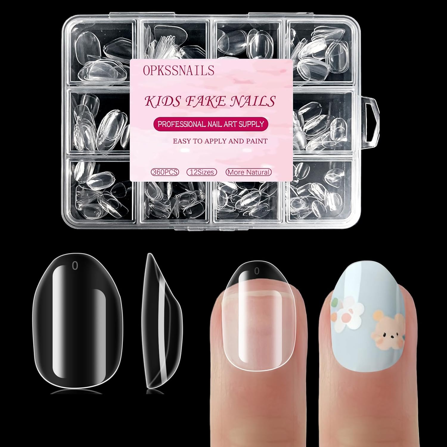 Opkssnails extra short almond kid nail tips 360 piece set