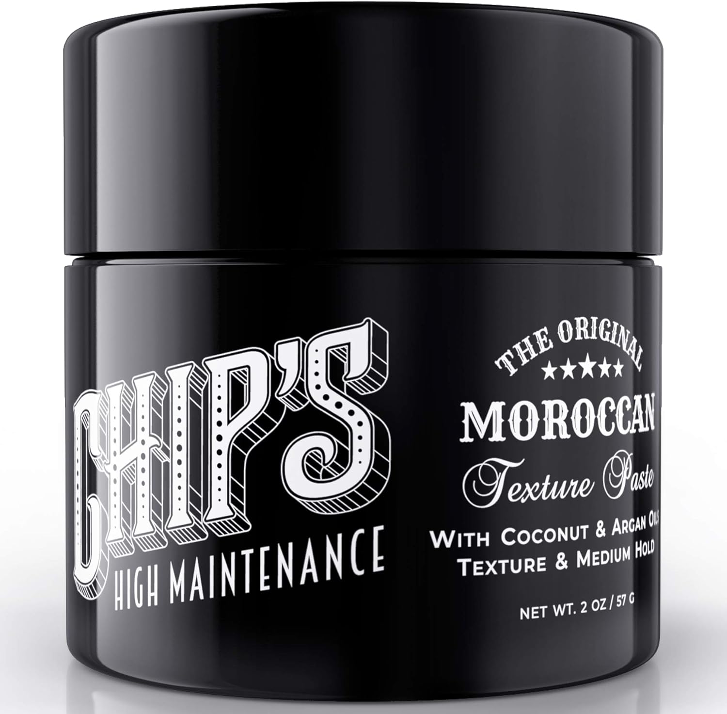 Chip's High Maintenance Moroccan Texture Paste front view of jar hair pomade for men