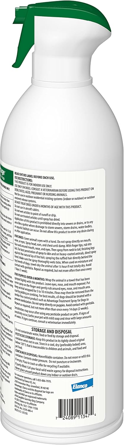 Close up of Advantage dog flea spray nozzle and application label