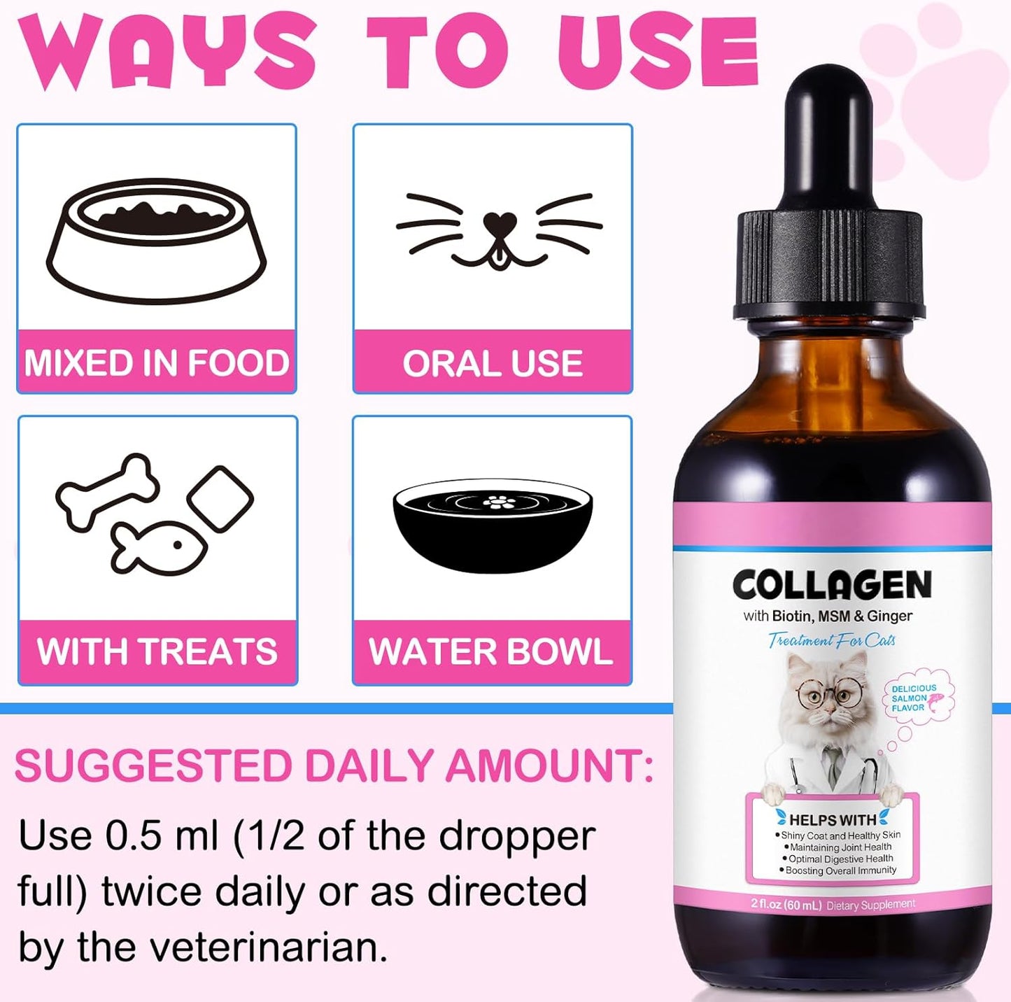Close up of liquid collagen dropper for pets