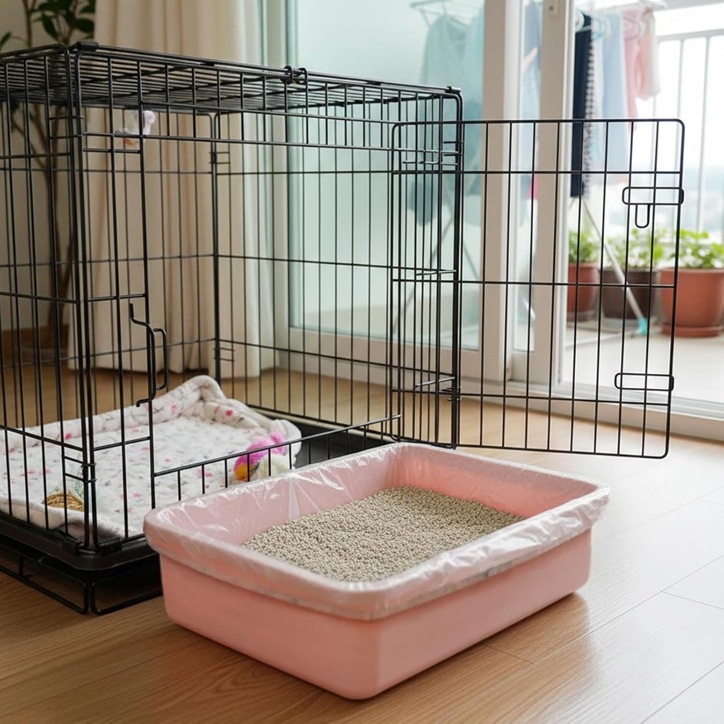 Simplified cleaning process showing disposal of used cage liner