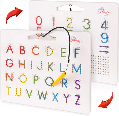 Povitrulya Magnetic Alphabet Tracing Board front view showing uppercase letters and stylus pen.