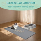 Cat stepping onto the soft non slip gray litter mat comfortably