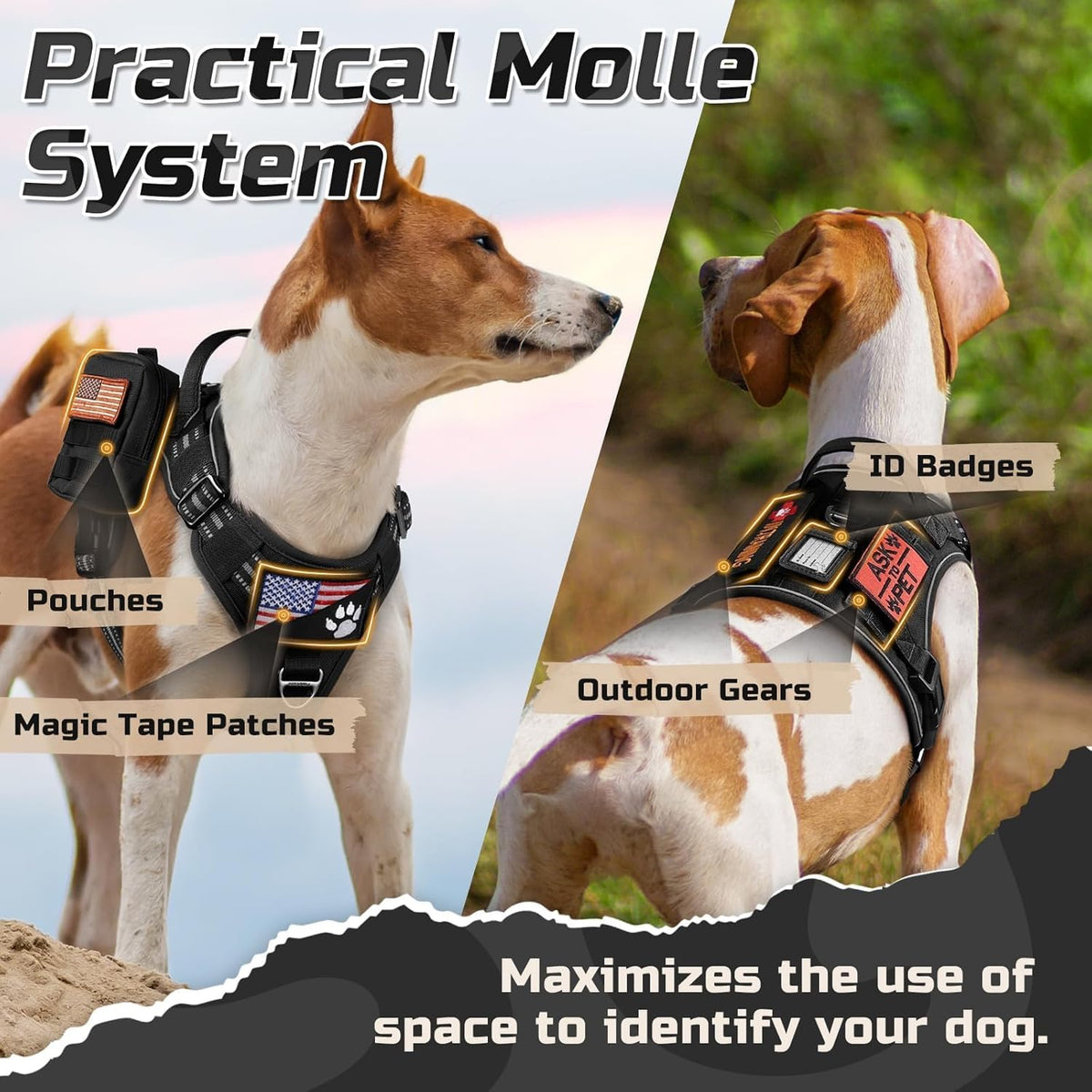 Rear view of rabbitgoo tactical dog harness with handle