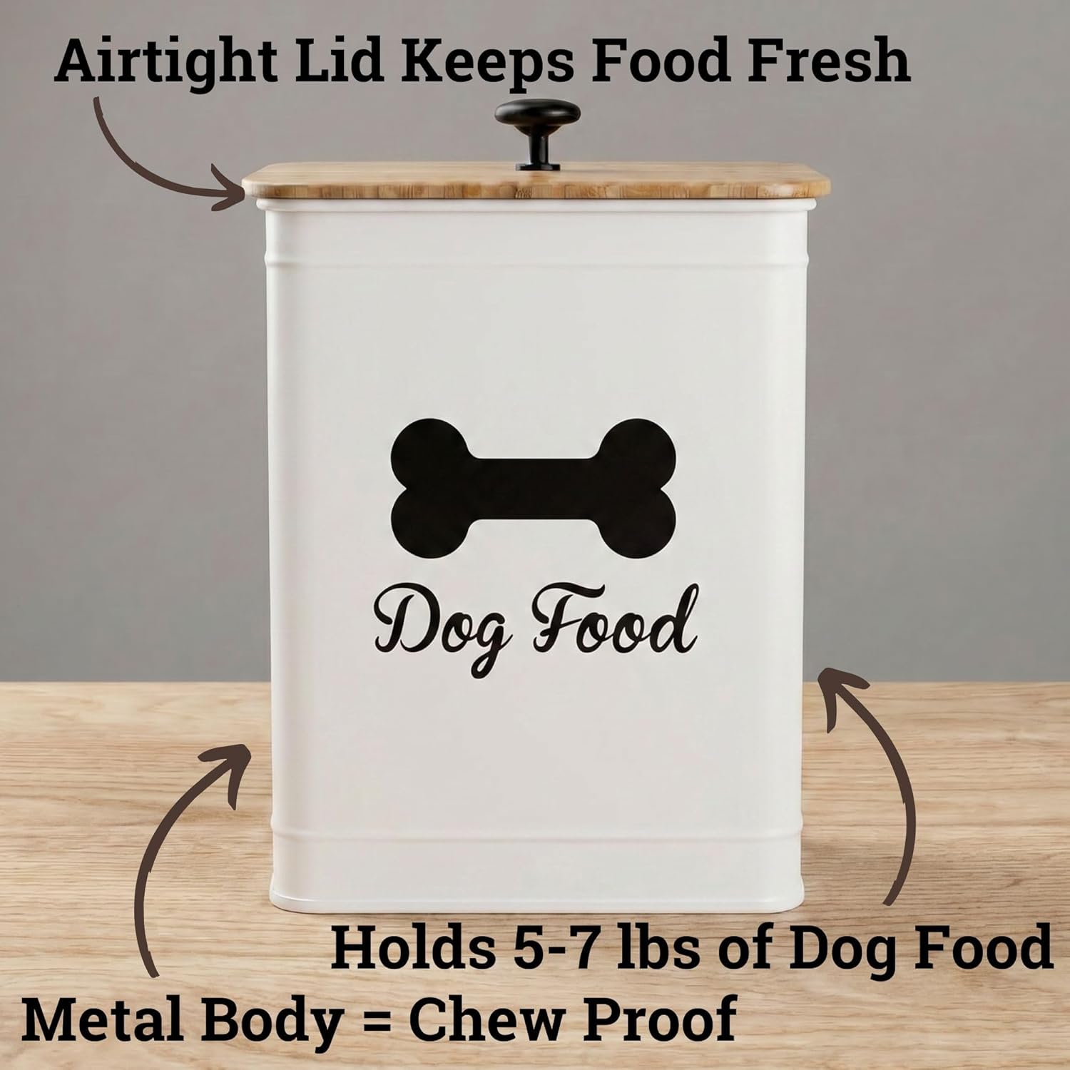 Airtight bamboo lid with rubber seal for pet food storage