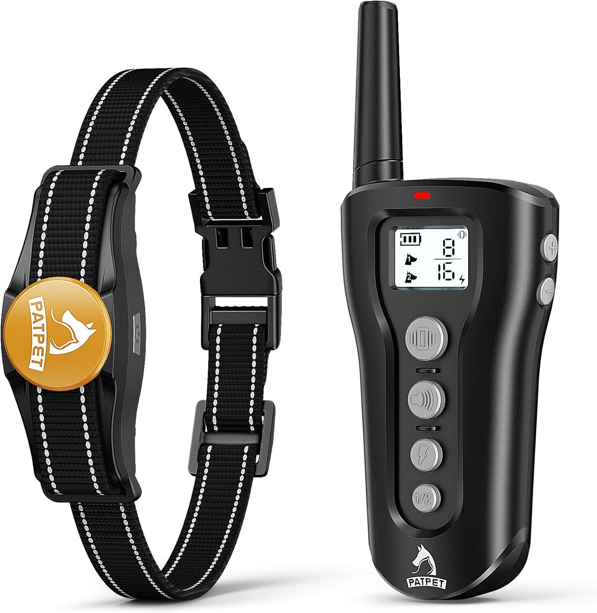 Patpet dog training collar front view with remote