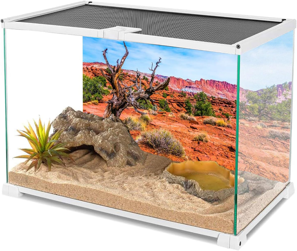 Close up view of the high definition blue sky and rock formation print on vinyl cloth.