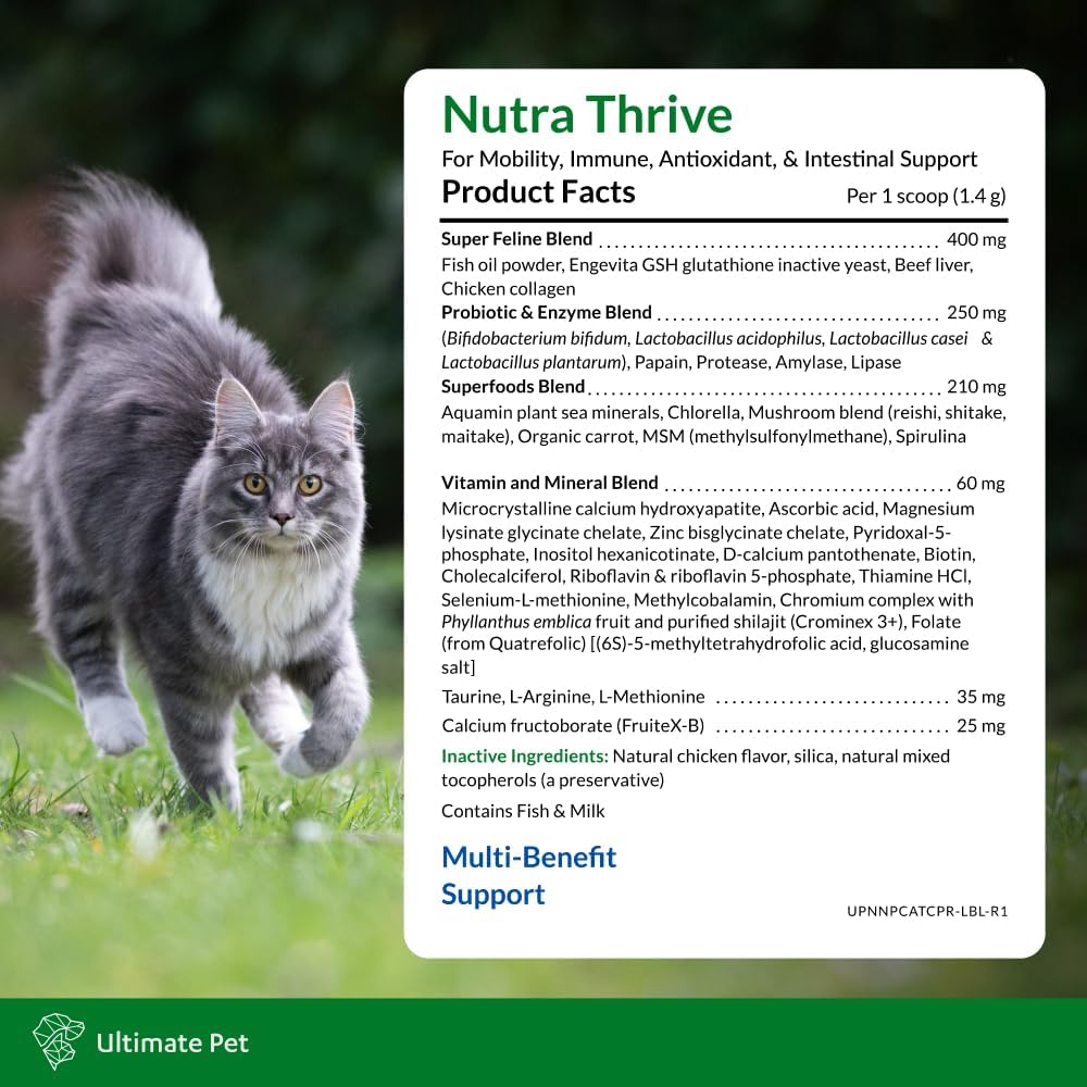 Ultimate Pet Nutrition feline supplement health benefits label