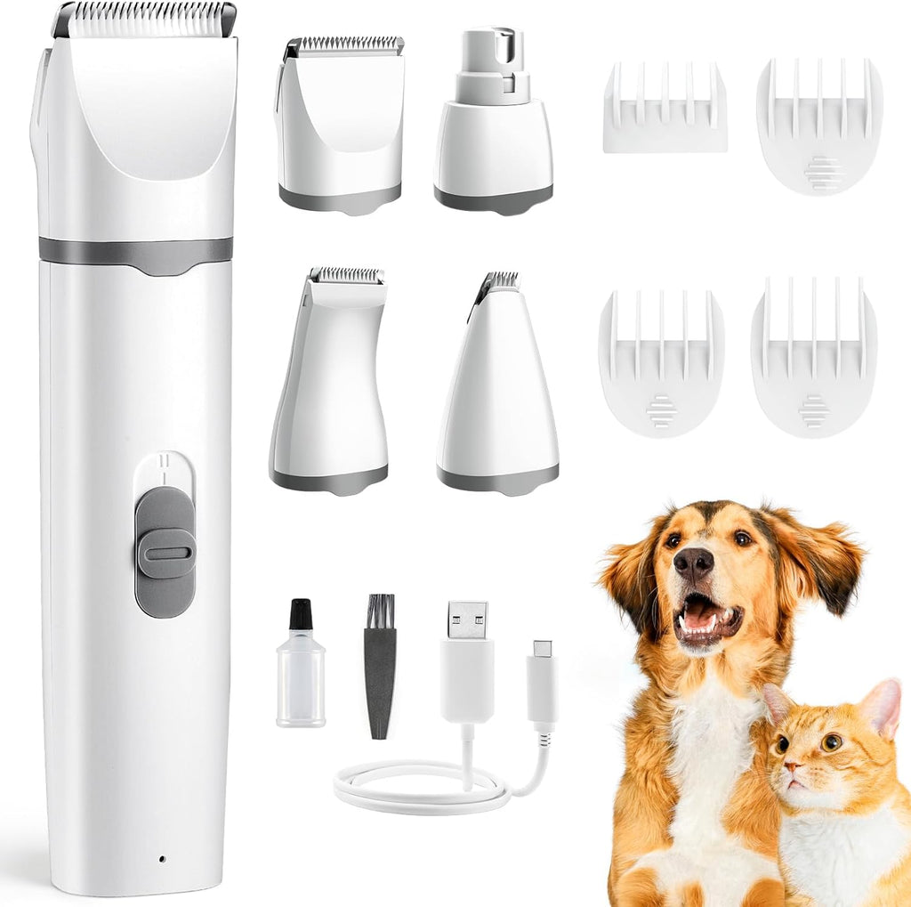 Masagotti 4 in 1 pet hair clippers grooming kit front view showing the sleek white cordless body.