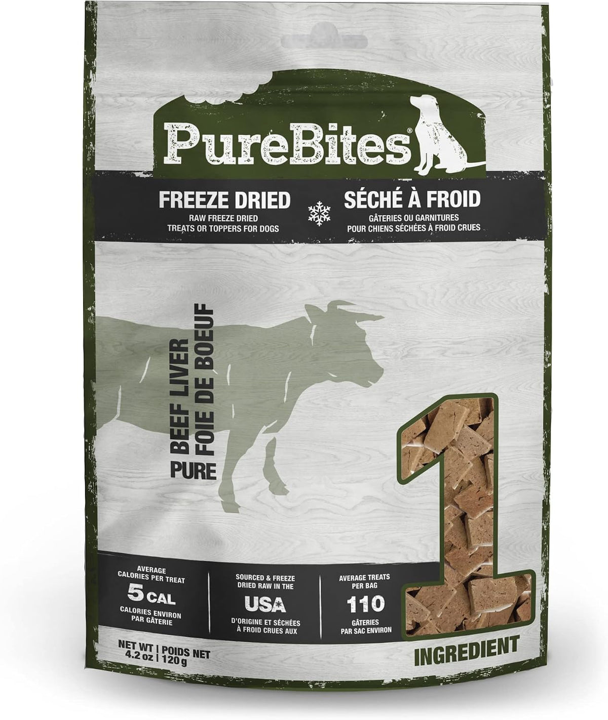 PureBites freeze dried raw beef liver meal topper packaging close up