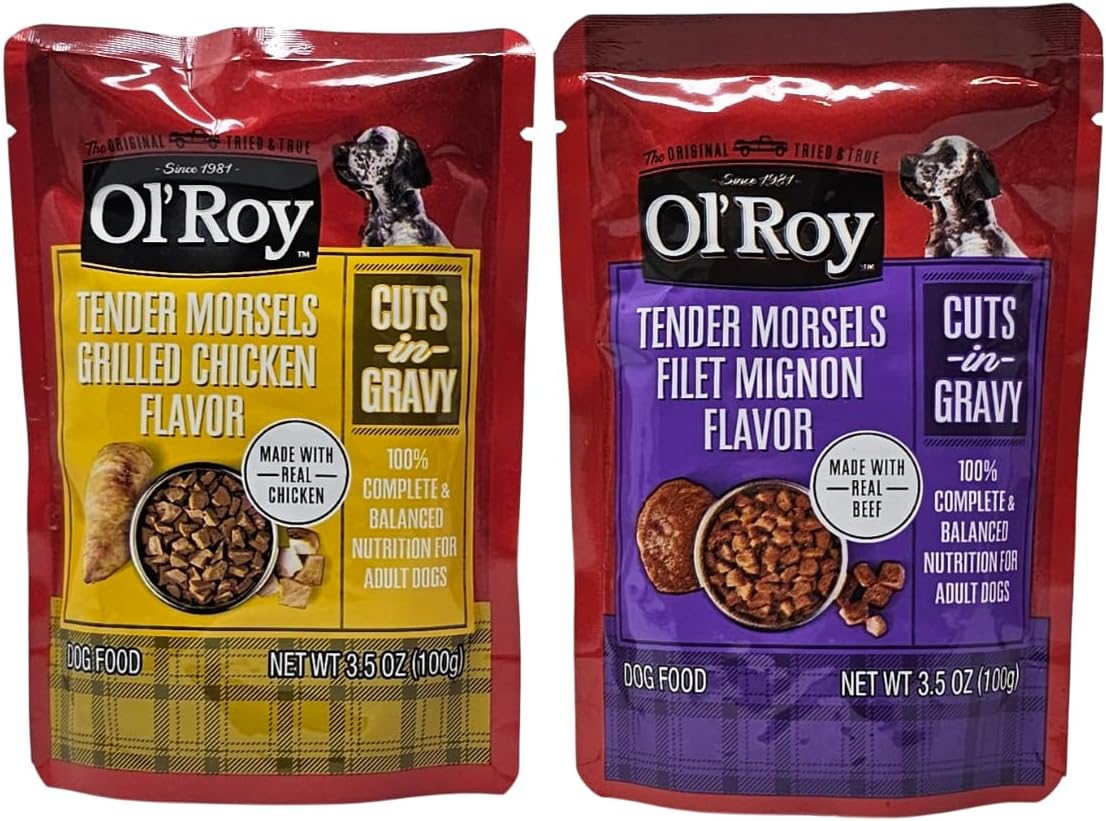 Eight count variety pack of Ol' Roy wet dog food displayed together