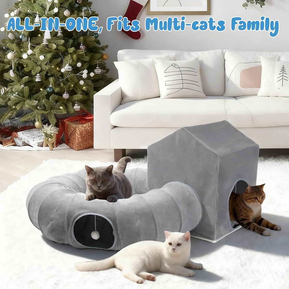 Pawaboo dark gray donut shape cat tube bed overhead view