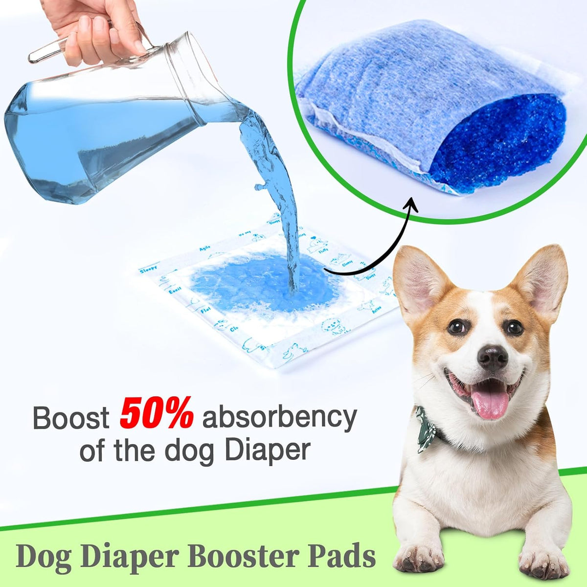 Disposable white pet diaper inserts displayed flat showing the adhesive strip backing