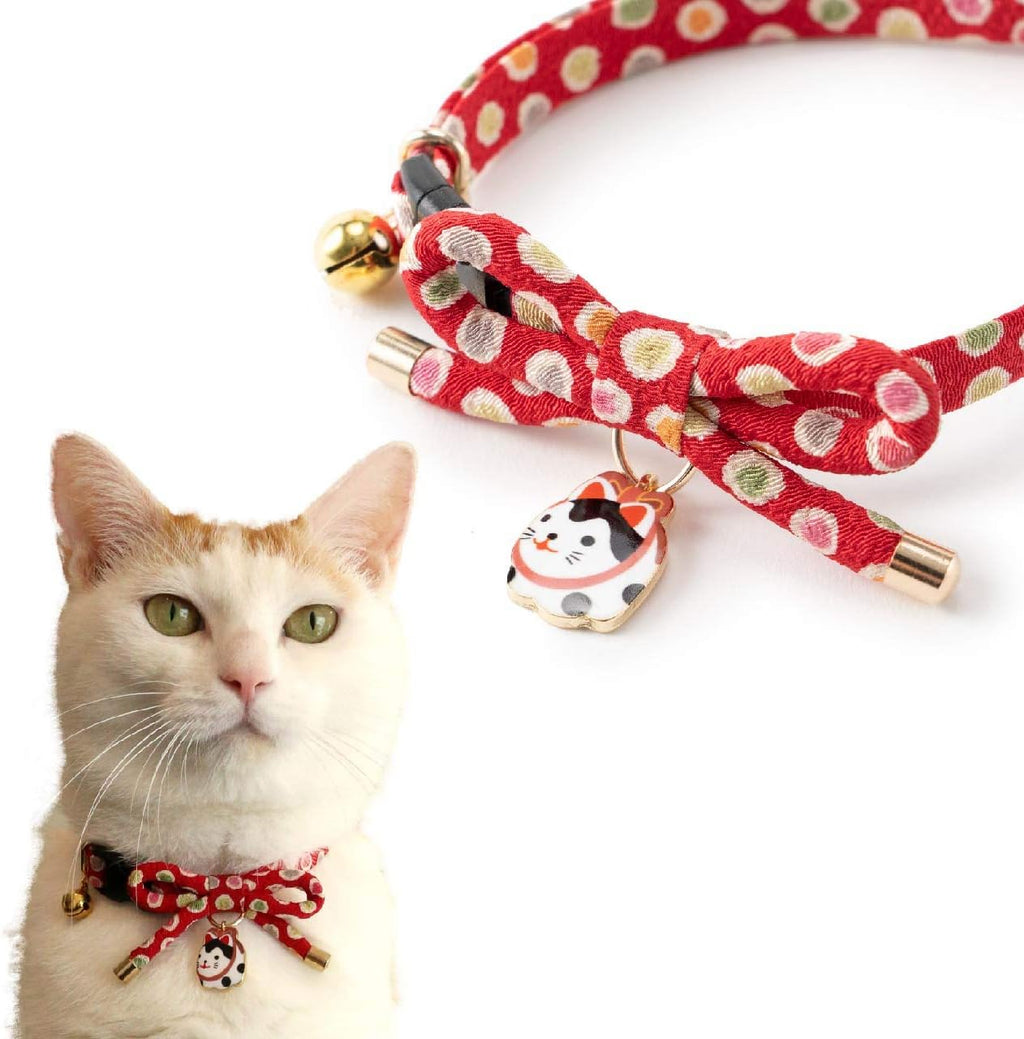 Necoichi Zen Hariko Charm Cat Collar Red front view with charm