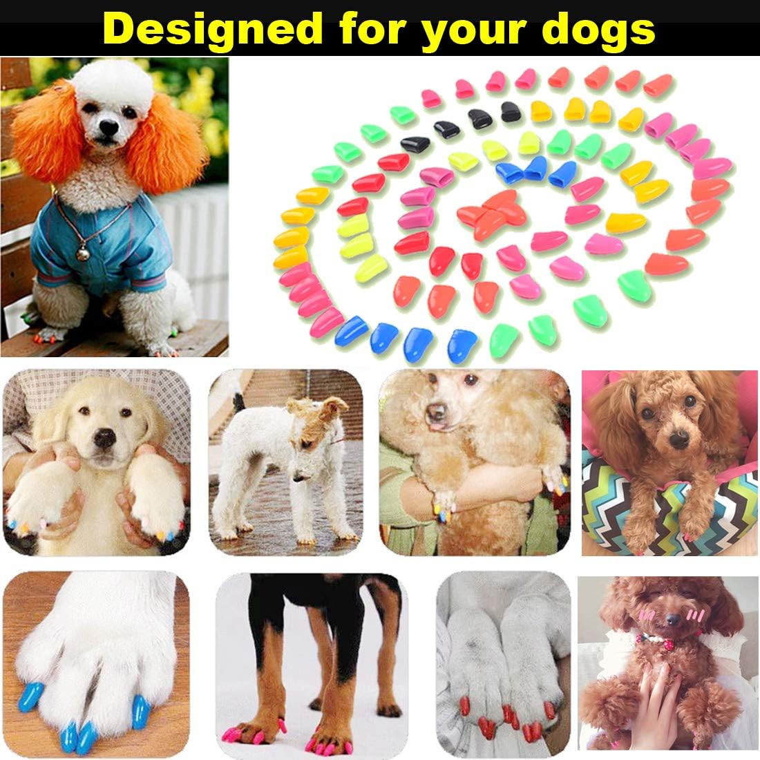 Close up of Victhy colorful soft claw covers for large dogs