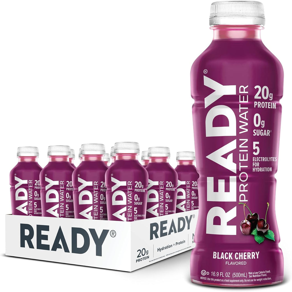Ready Clear Protein Water Black Cherry 12 pack front view imported sports drink