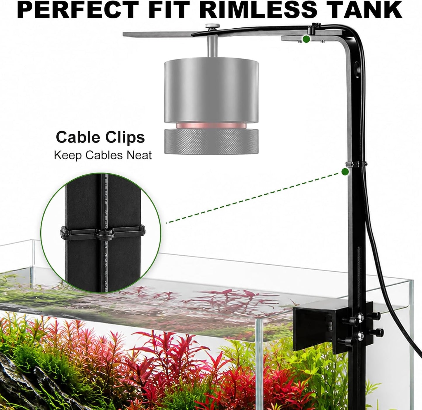 FZONE fish tank light stand showcasing the secure screw mount design on thick glass.