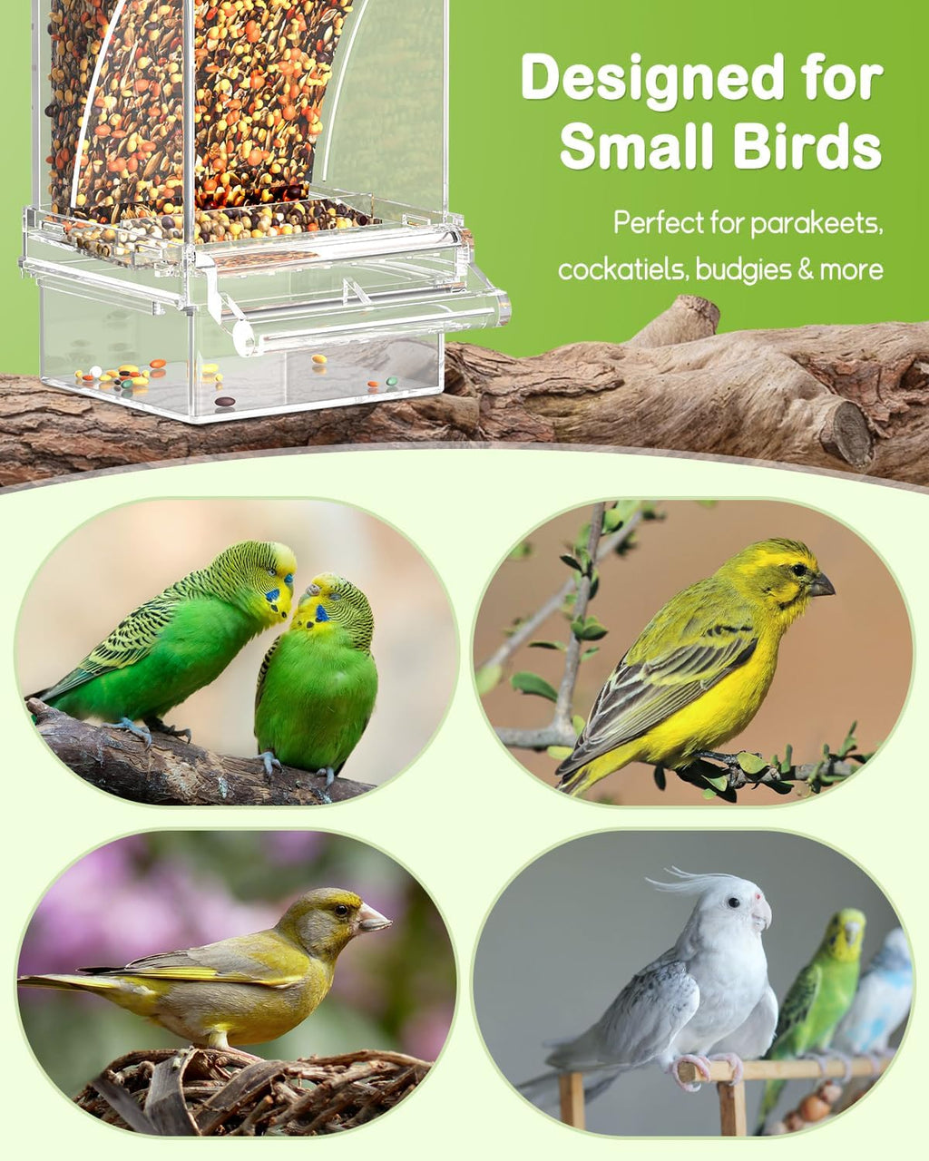 Pawfly Automatic Bird Feeder, Bird Feeder for Cage, No Mess Bird Feeder, Clear Acrylic Bird Cage Feeder, Parrot Feeder for Parakeet, Cockatiel, Budgie & Small Birds - Image 6