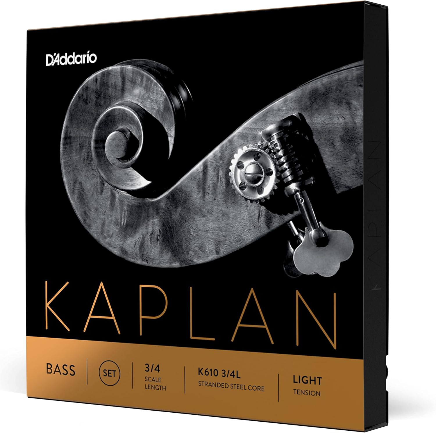 D'Addario Kaplan double bass strings full set packaging front view featuring light tension orchestral specifications.