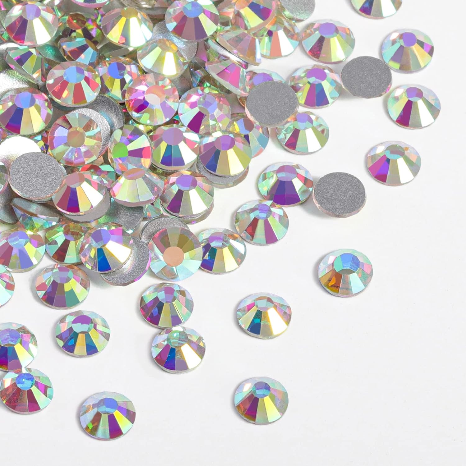 Beadsland flat back crystal rhinestones in crystal AB finish front view
