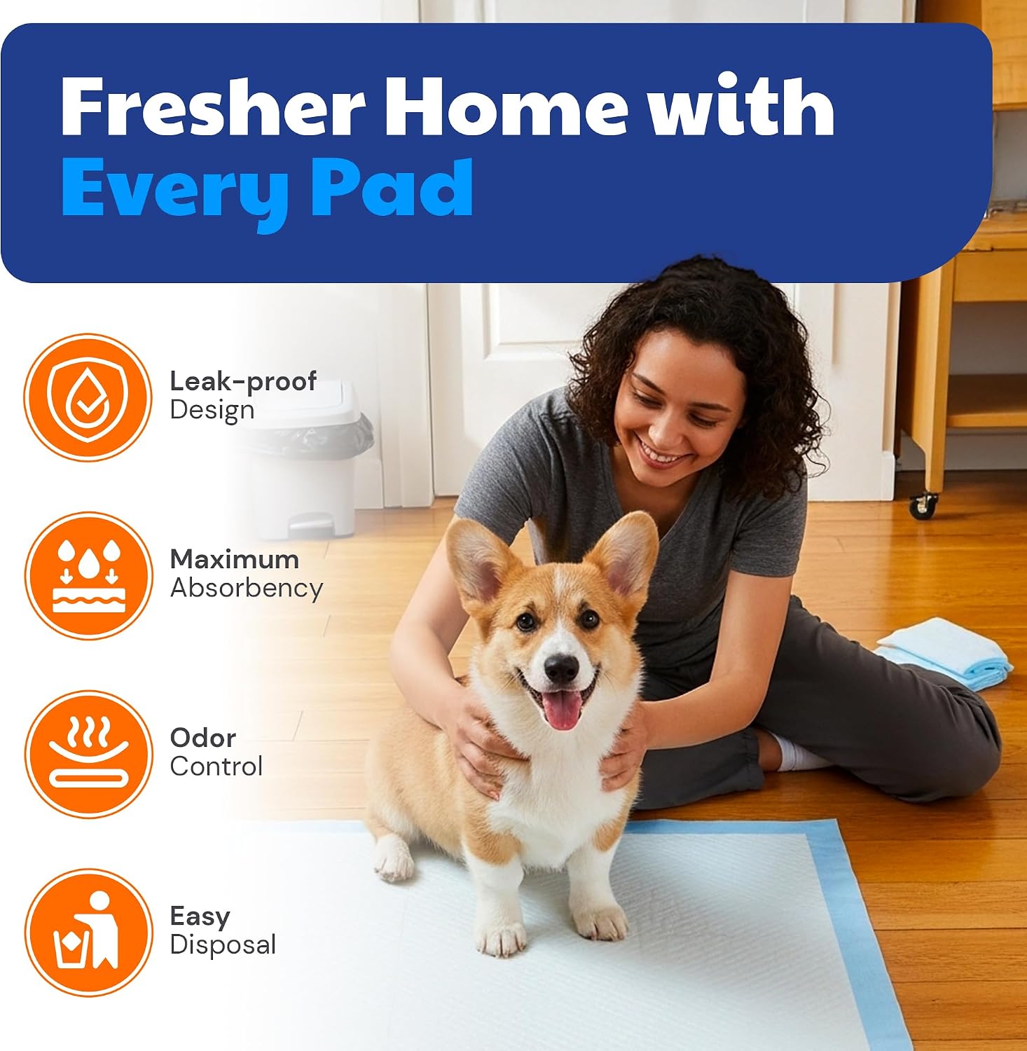 American Kennel Club extra large dog training pads spread out showing blue leak proof backing