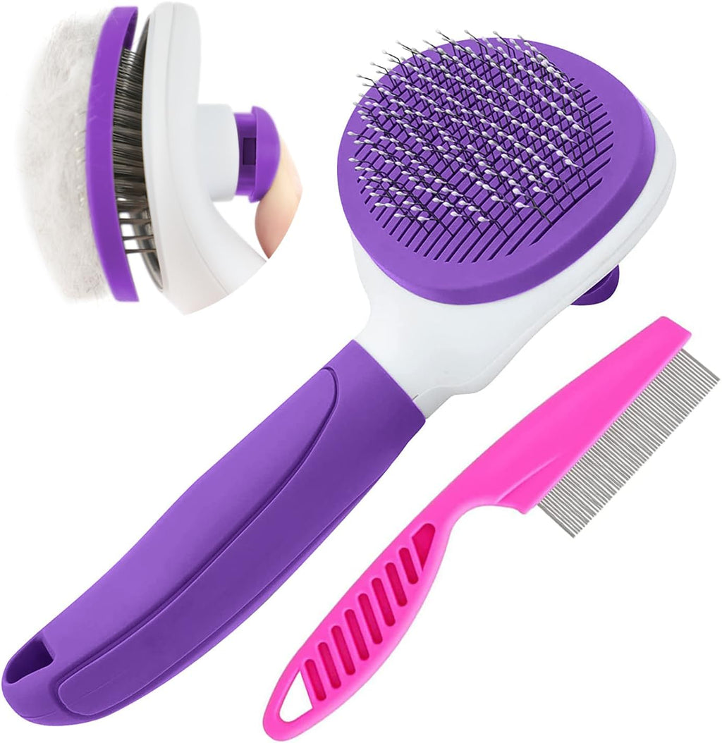Kalamanda self cleaning pet slicker brush and comb set demonstration