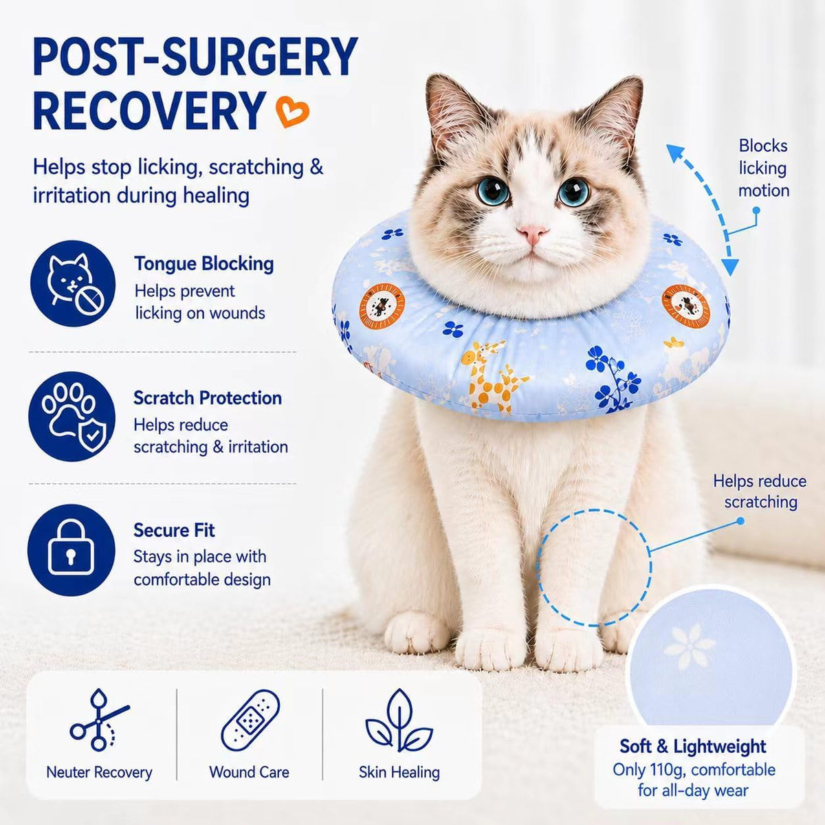 Cat Recovery Collar, Soft Waterproof Donut Cone for Cats After Surgery, Adjustable Anti-Lick Elizabethan Collar Alternative for Wound Healing, Hair-Resistant Pet Neck Pillow for Cats & Small Dogs,M - Image 9
